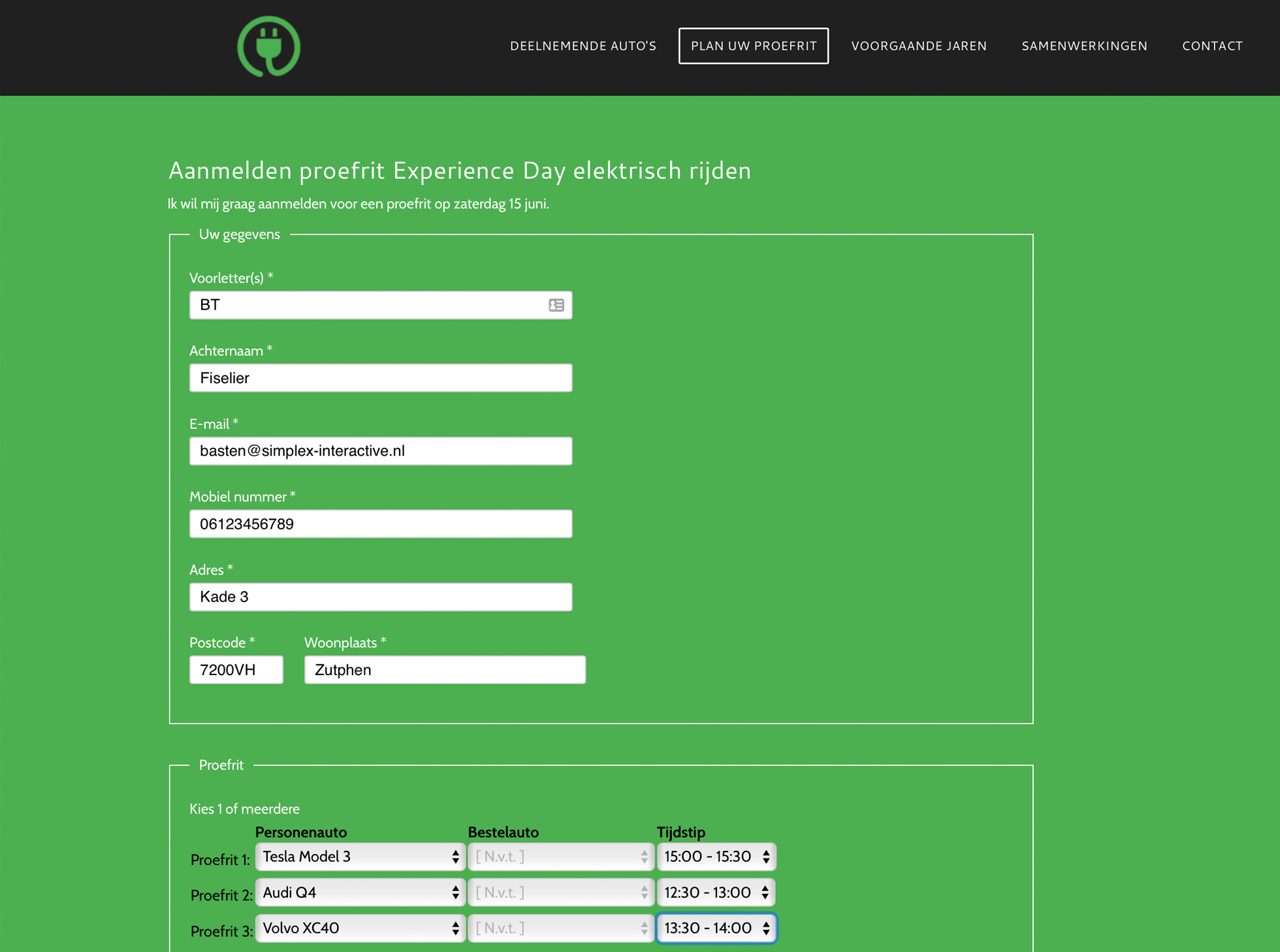 Aanmeldformulier Experience Day elektrisch rijden